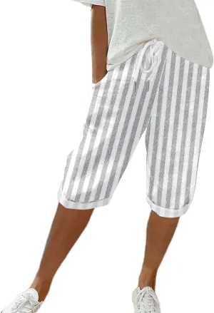 Women's Bermuda Shorts Long Comfy Drawstring Shorts Knee Length Walking Shorts for Women with Deep Pockets