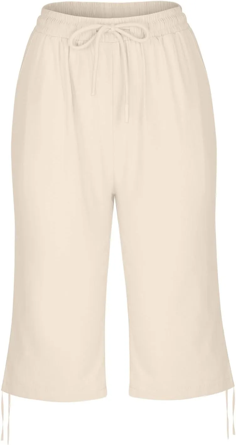 Women's Bermuda Shorts Long Comfy Drawstring Shorts Knee Length Walking Shorts for Women with Deep Pockets