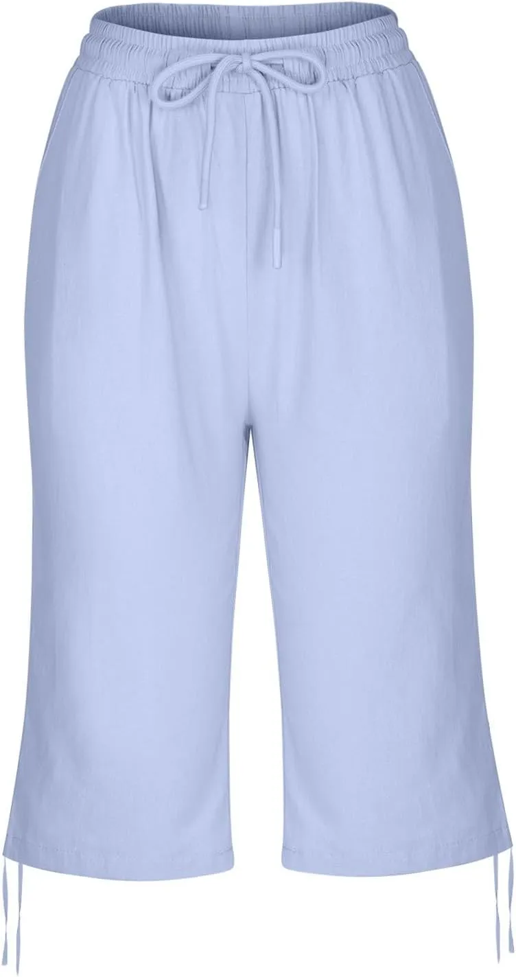 Women's Bermuda Shorts Long Comfy Drawstring Shorts Knee Length Walking Shorts for Women with Deep Pockets