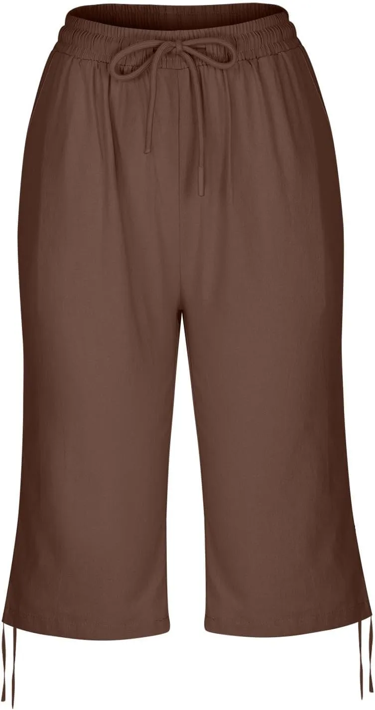 Women's Bermuda Shorts Long Comfy Drawstring Shorts Knee Length Walking Shorts for Women with Deep Pockets