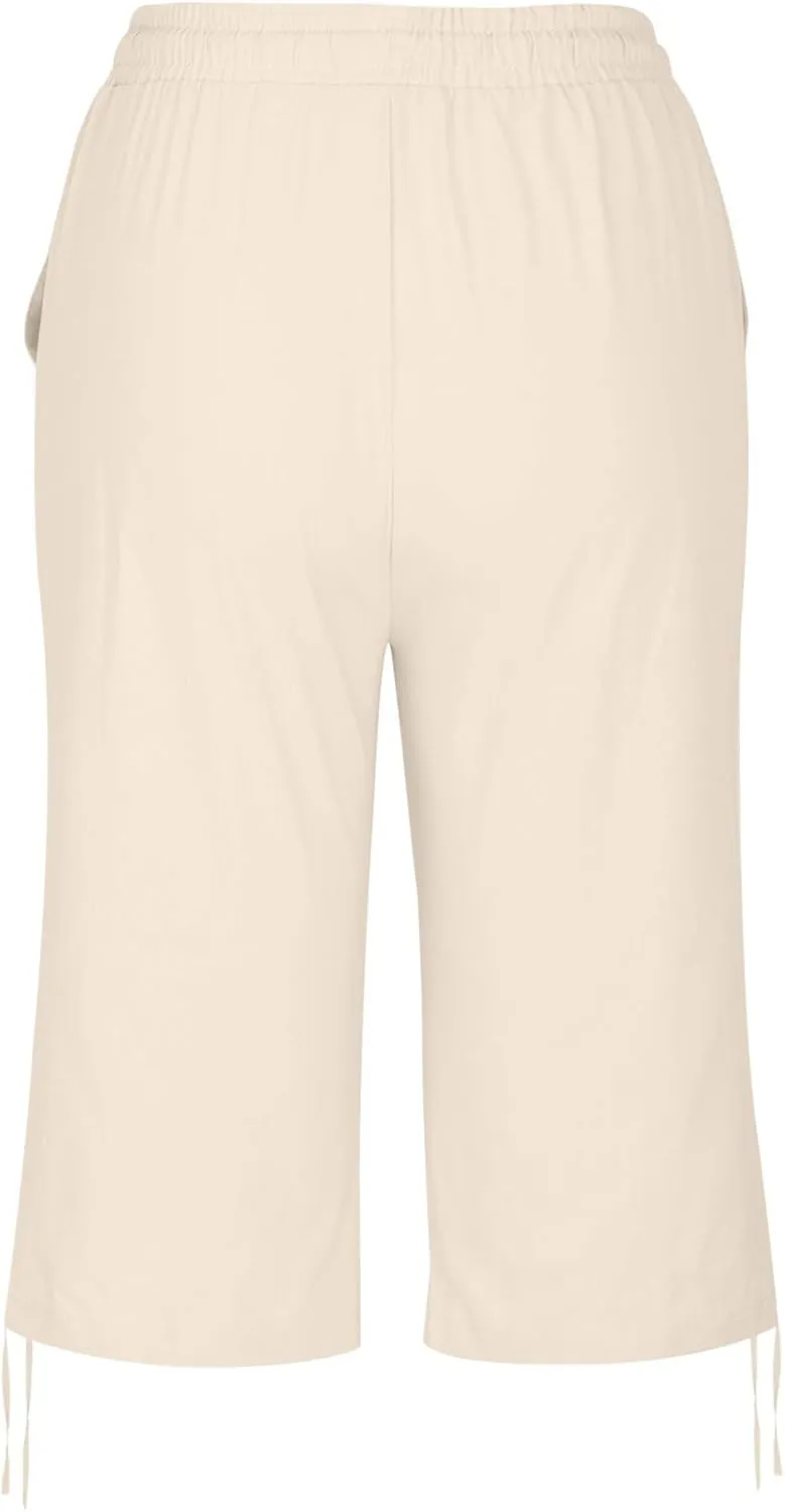 Women's Bermuda Shorts Long Comfy Drawstring Shorts Knee Length Walking Shorts for Women with Deep Pockets