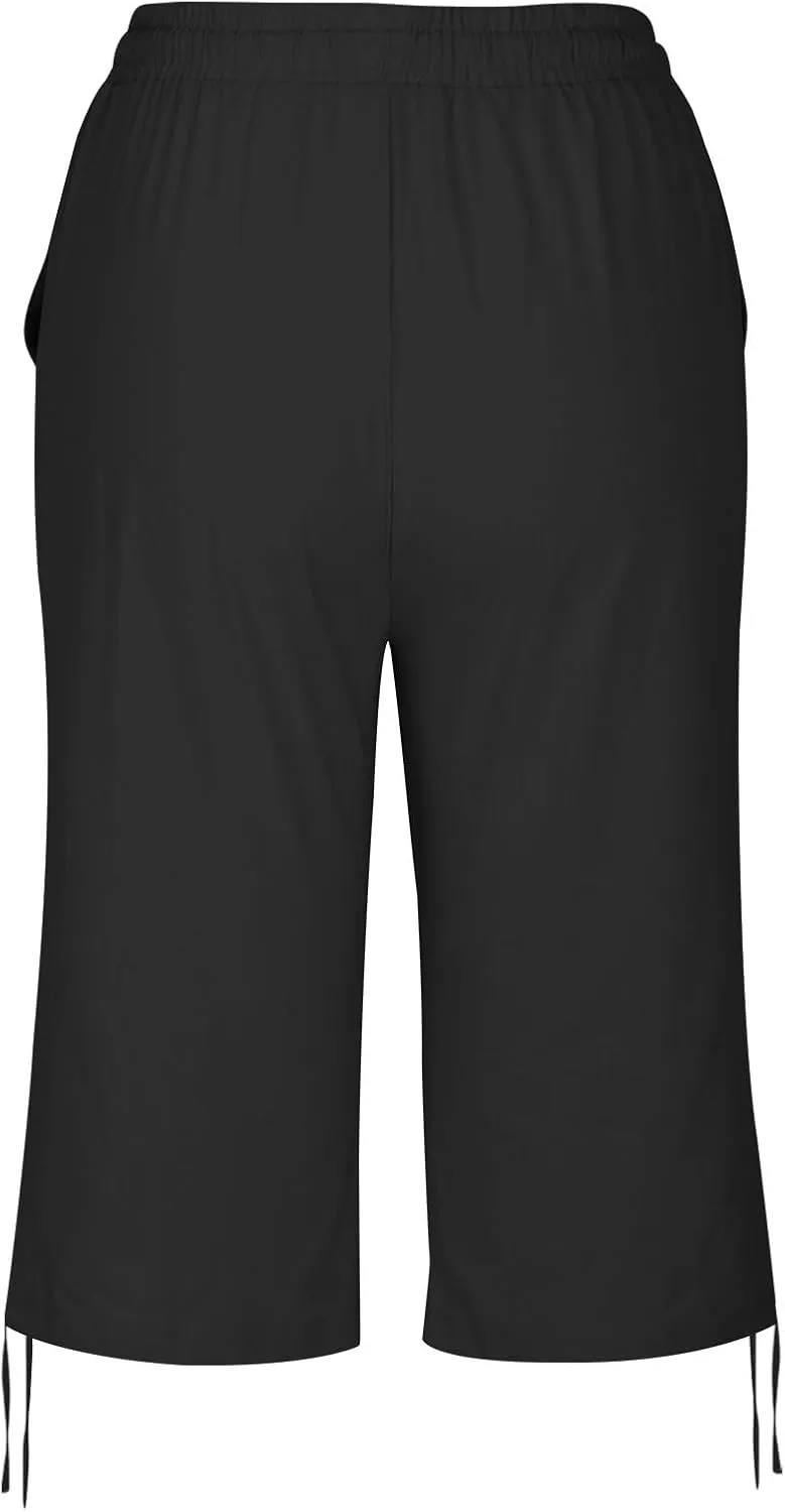 Women's Bermuda Shorts Long Comfy Drawstring Shorts Knee Length Walking Shorts for Women with Deep Pockets
