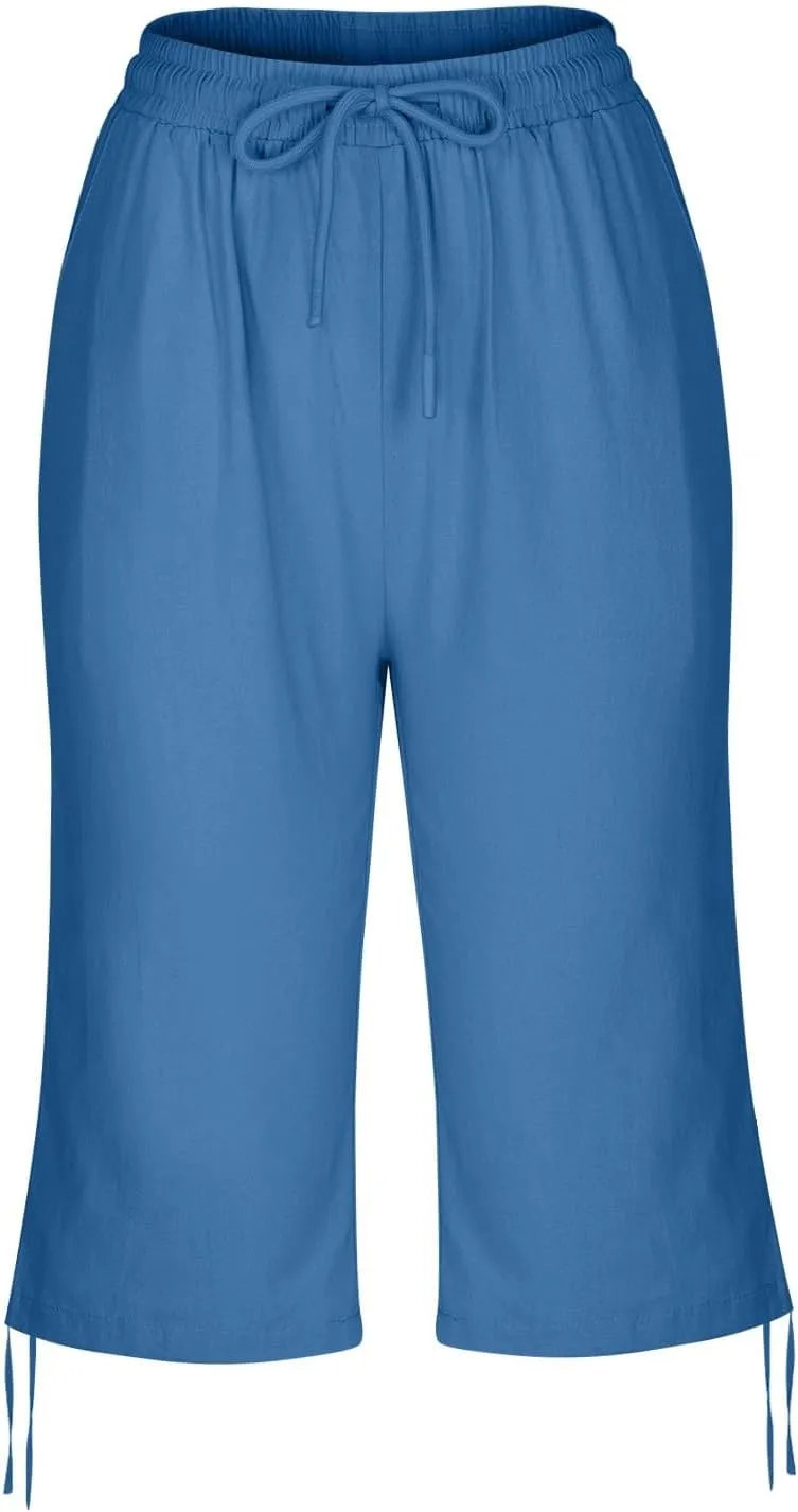Women's Bermuda Shorts Long Comfy Drawstring Shorts Knee Length Walking Shorts for Women with Deep Pockets