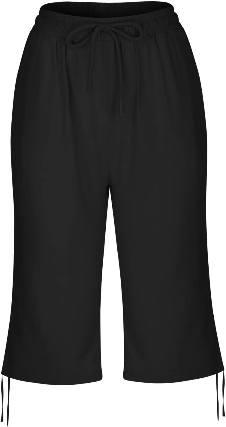Women's Bermuda Shorts Long Comfy Drawstring Shorts Knee Length Walking Shorts for Women with Deep Pockets