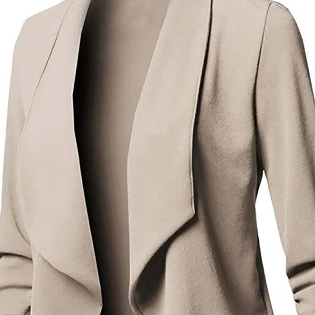 Womens Blazer Stretch 3/4 Gathered Sleeve Open Front Blazer Jackets Casual Lightweight Thin Work Office Blazers