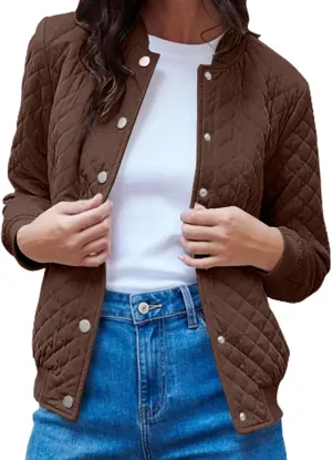 Women's Bomber Jacket 2024 Winter Trendy Coats Casual Baseball Coat Button Up Outerwear Lightweight Windbreaker Pockets