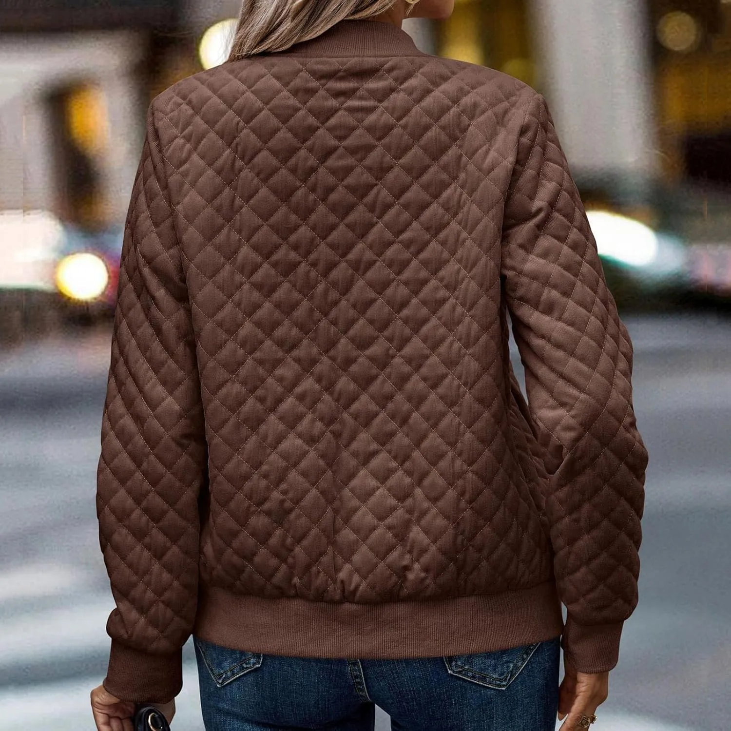 Women's Bomber Jacket 2024 Winter Trendy Coats Casual Baseball Coat Button Up Outerwear Lightweight Windbreaker Pockets