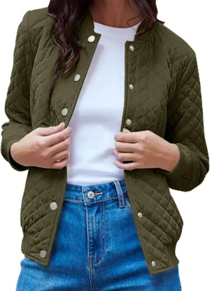 Women's Bomber Jacket 2024 Winter Trendy Coats Casual Baseball Coat Button Up Outerwear Lightweight Windbreaker Pockets