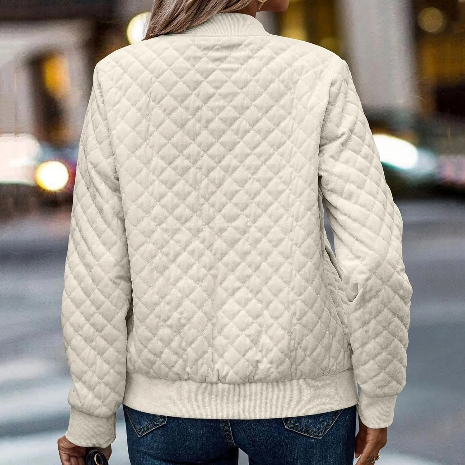 Women's Bomber Jacket 2024 Winter Trendy Coats Casual Baseball Coat Button Up Outerwear Lightweight Windbreaker Pockets