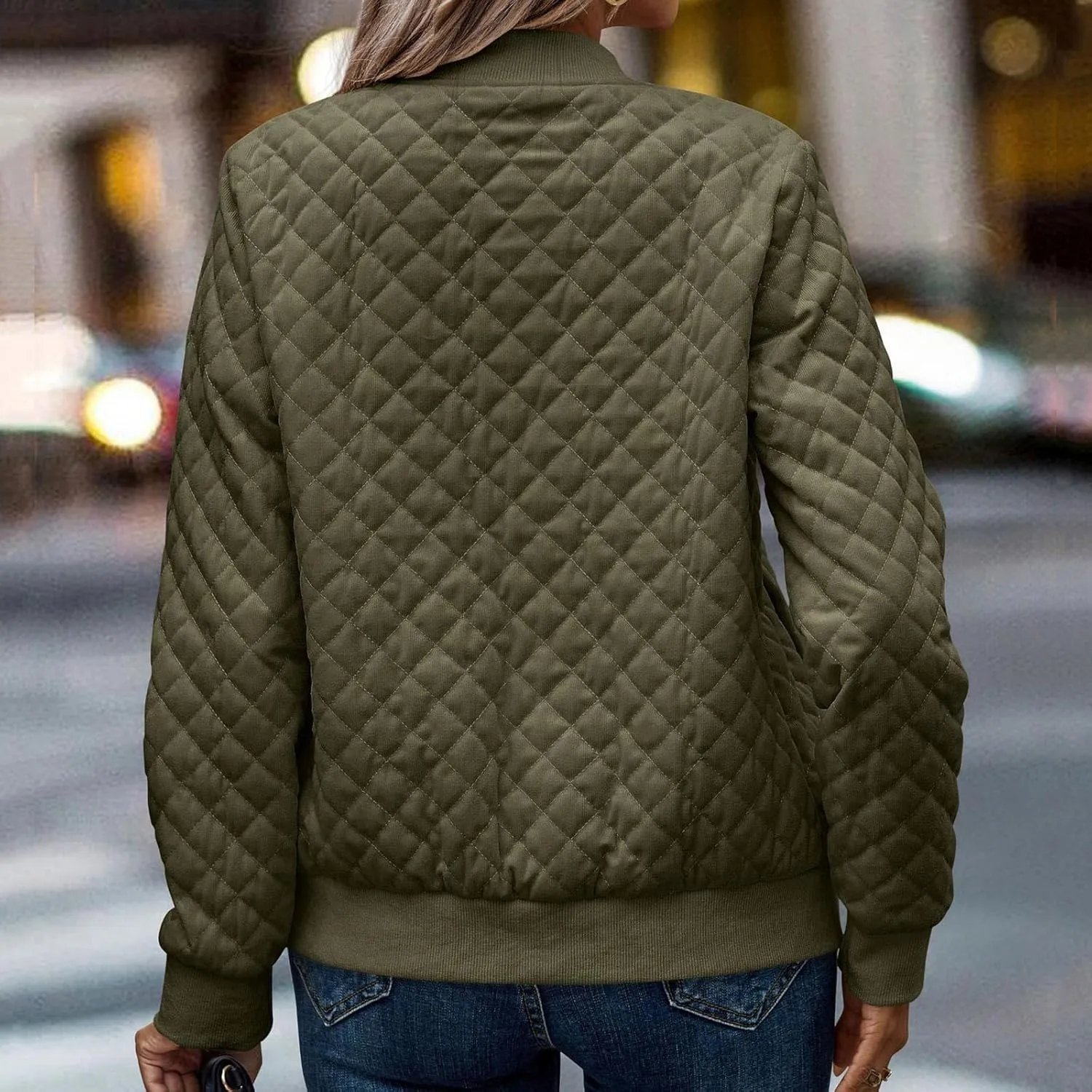 Women's Bomber Jacket 2024 Winter Trendy Coats Casual Baseball Coat Button Up Outerwear Lightweight Windbreaker Pockets