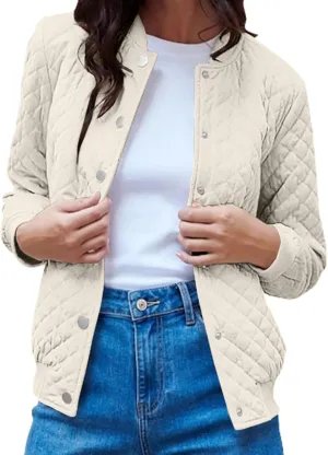 Women's Bomber Jacket 2024 Winter Trendy Coats Casual Baseball Coat Button Up Outerwear Lightweight Windbreaker Pockets