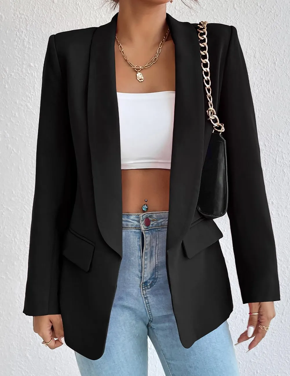 Womens Casual Blazer Long Sleeve Open Front Shawl Collar Slim Jacket Fashion Spring Fall Blazer Jacket Work Office