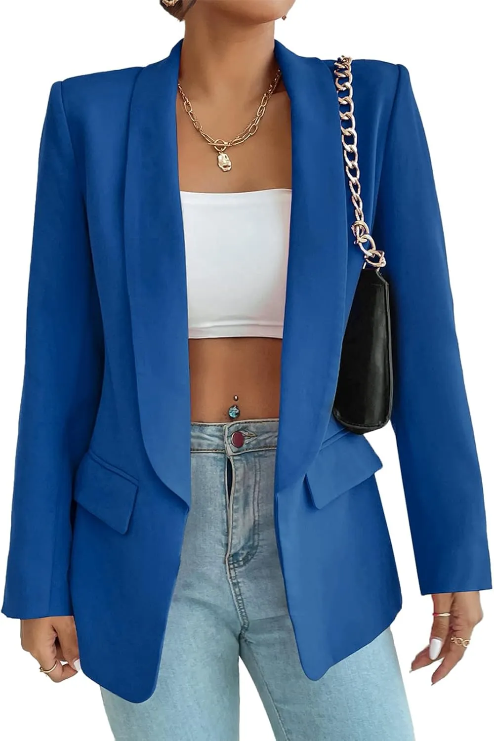 Womens Casual Blazer Long Sleeve Open Front Shawl Collar Slim Jacket Fashion Spring Fall Blazer Jacket Work Office