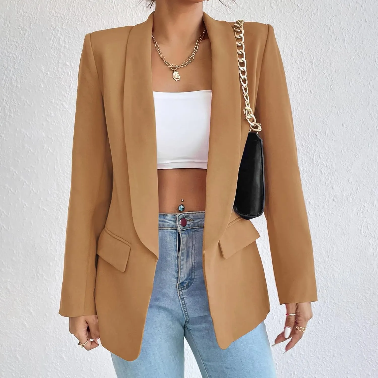 Womens Casual Blazer Long Sleeve Open Front Shawl Collar Slim Jacket Fashion Spring Fall Blazer Jacket Work Office