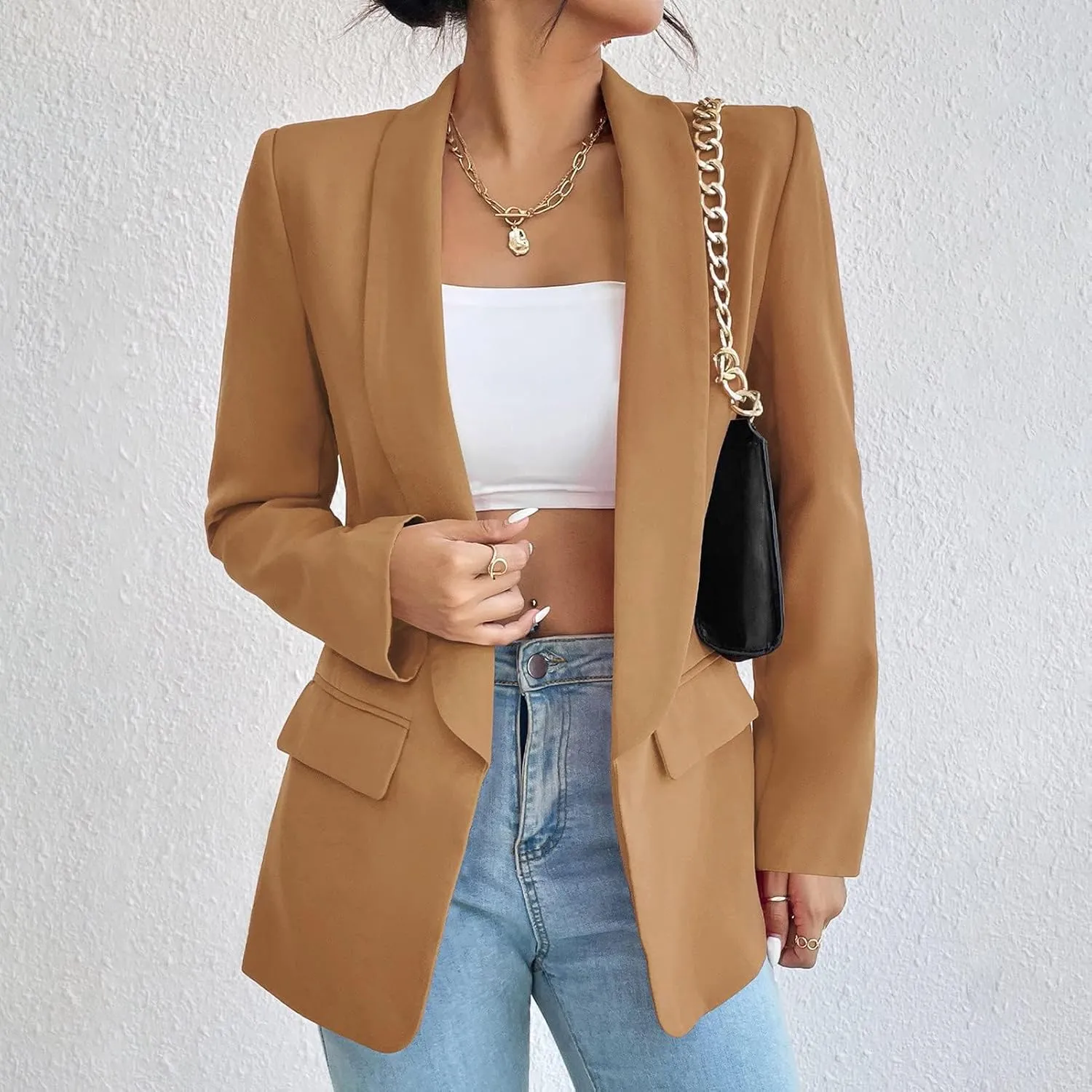 Womens Casual Blazer Long Sleeve Open Front Shawl Collar Slim Jacket Fashion Spring Fall Blazer Jacket Work Office