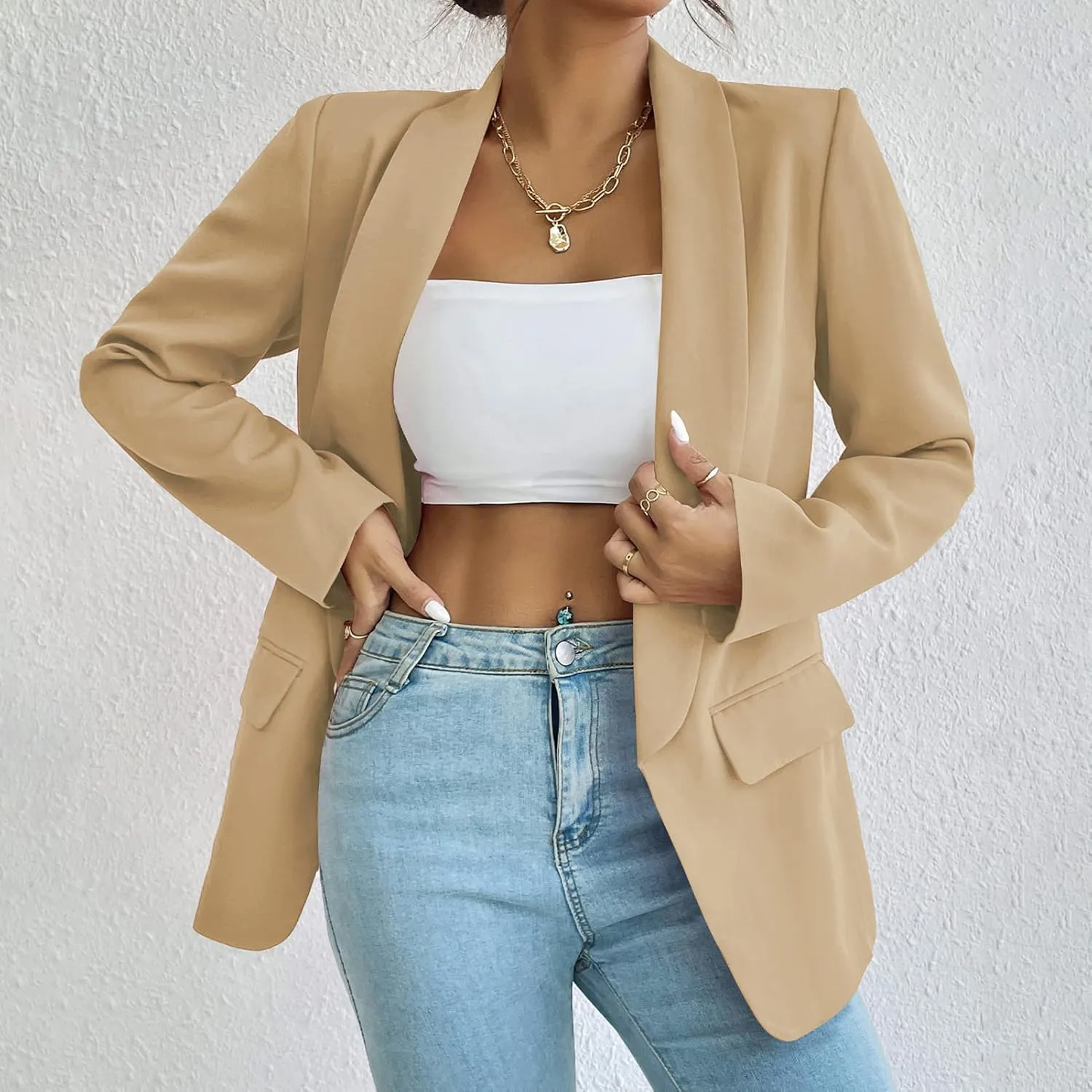 Womens Casual Blazer Long Sleeve Open Front Shawl Collar Slim Jacket Fashion Spring Fall Blazer Jacket Work Office