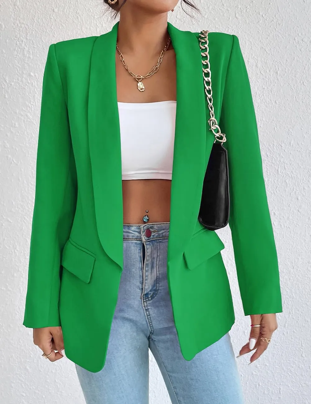 Womens Casual Blazer Long Sleeve Open Front Shawl Collar Slim Jacket Fashion Spring Fall Blazer Jacket Work Office