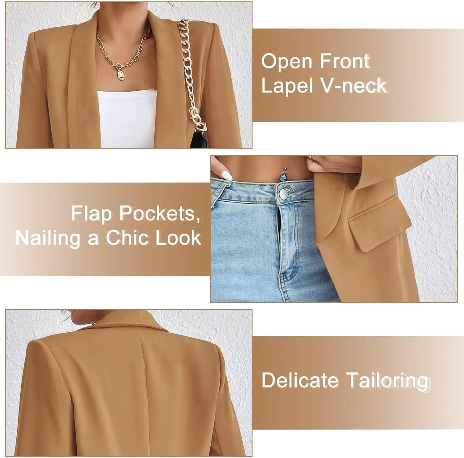 Womens Casual Blazer Long Sleeve Open Front Shawl Collar Slim Jacket Fashion Spring Fall Blazer Jacket Work Office