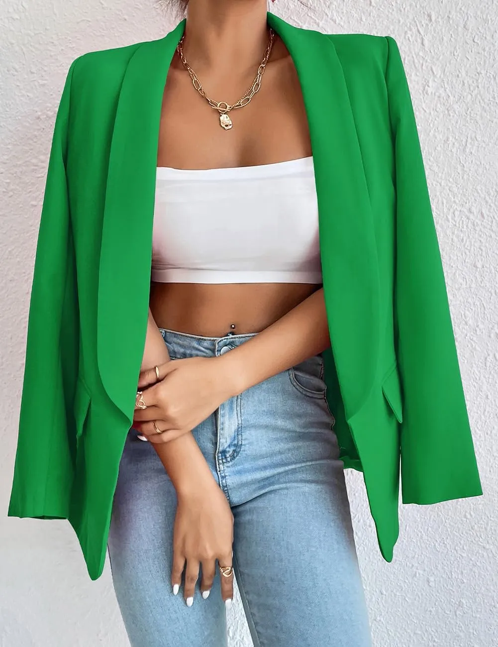Womens Casual Blazer Long Sleeve Open Front Shawl Collar Slim Jacket Fashion Spring Fall Blazer Jacket Work Office