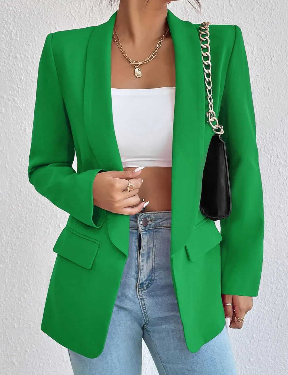 Womens Casual Blazer Long Sleeve Open Front Shawl Collar Slim Jacket Fashion Spring Fall Blazer Jacket Work Office