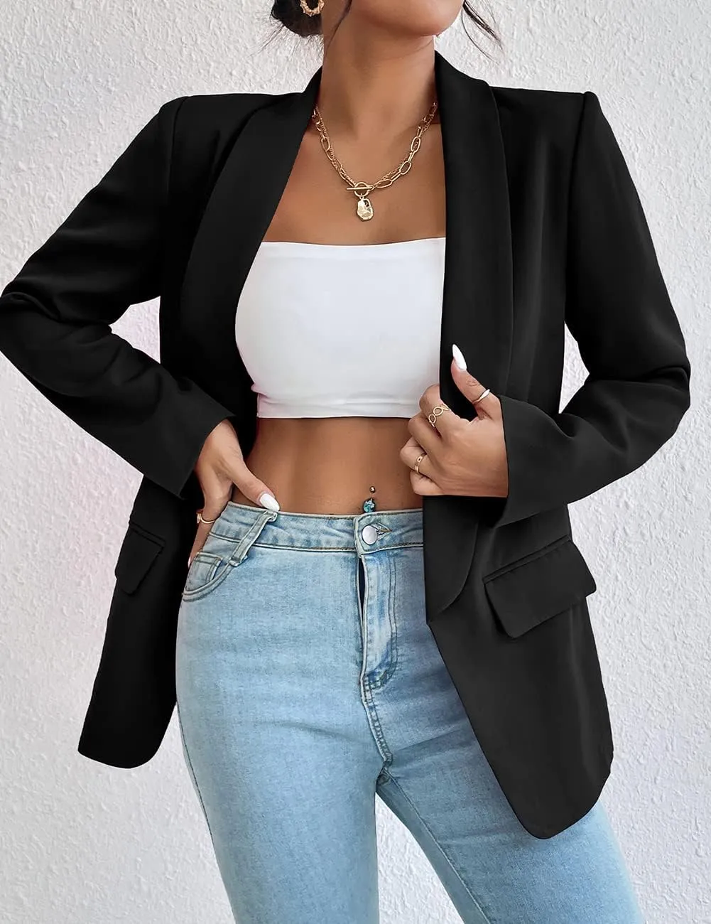 Womens Casual Blazer Long Sleeve Open Front Shawl Collar Slim Jacket Fashion Spring Fall Blazer Jacket Work Office