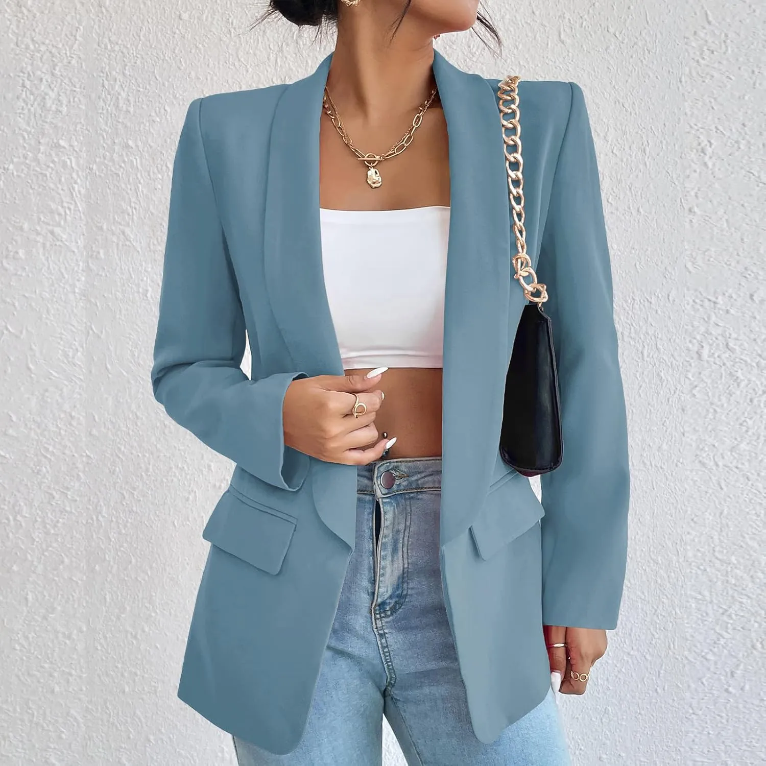 Womens Casual Blazer Long Sleeve Open Front Shawl Collar Slim Jacket Fashion Spring Fall Blazer Jacket Work Office