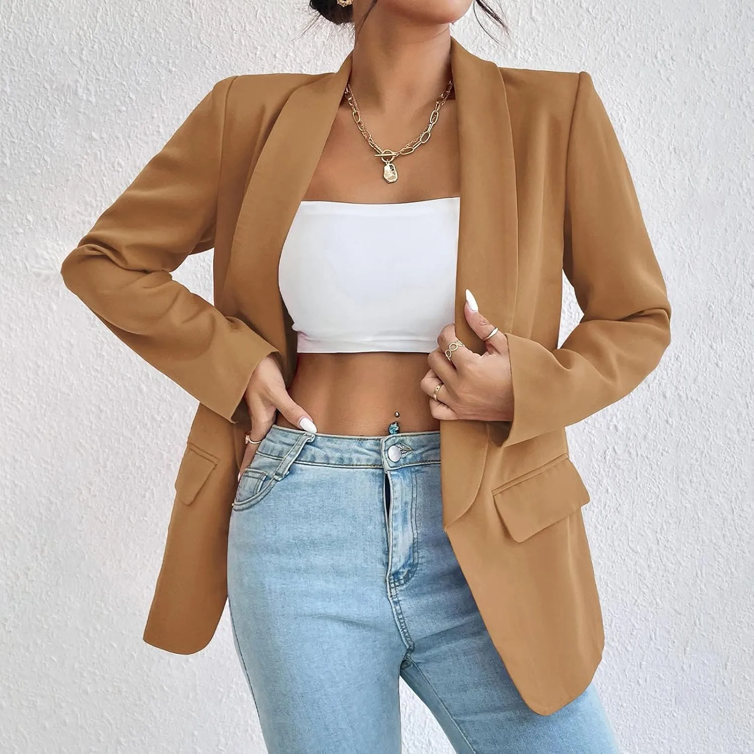 Womens Casual Blazer Long Sleeve Open Front Shawl Collar Slim Jacket Fashion Spring Fall Blazer Jacket Work Office