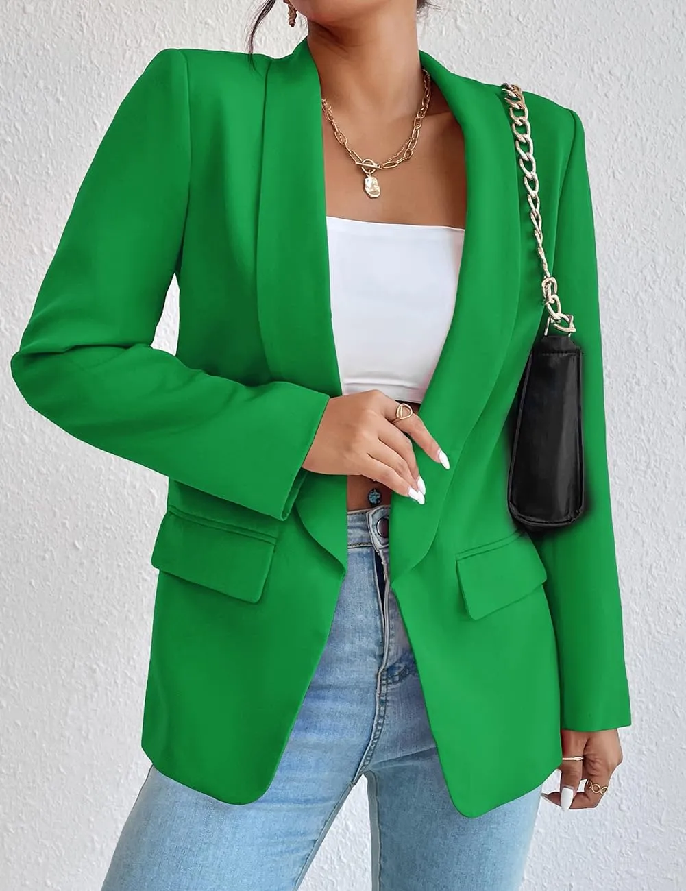 Womens Casual Blazer Long Sleeve Open Front Shawl Collar Slim Jacket Fashion Spring Fall Blazer Jacket Work Office