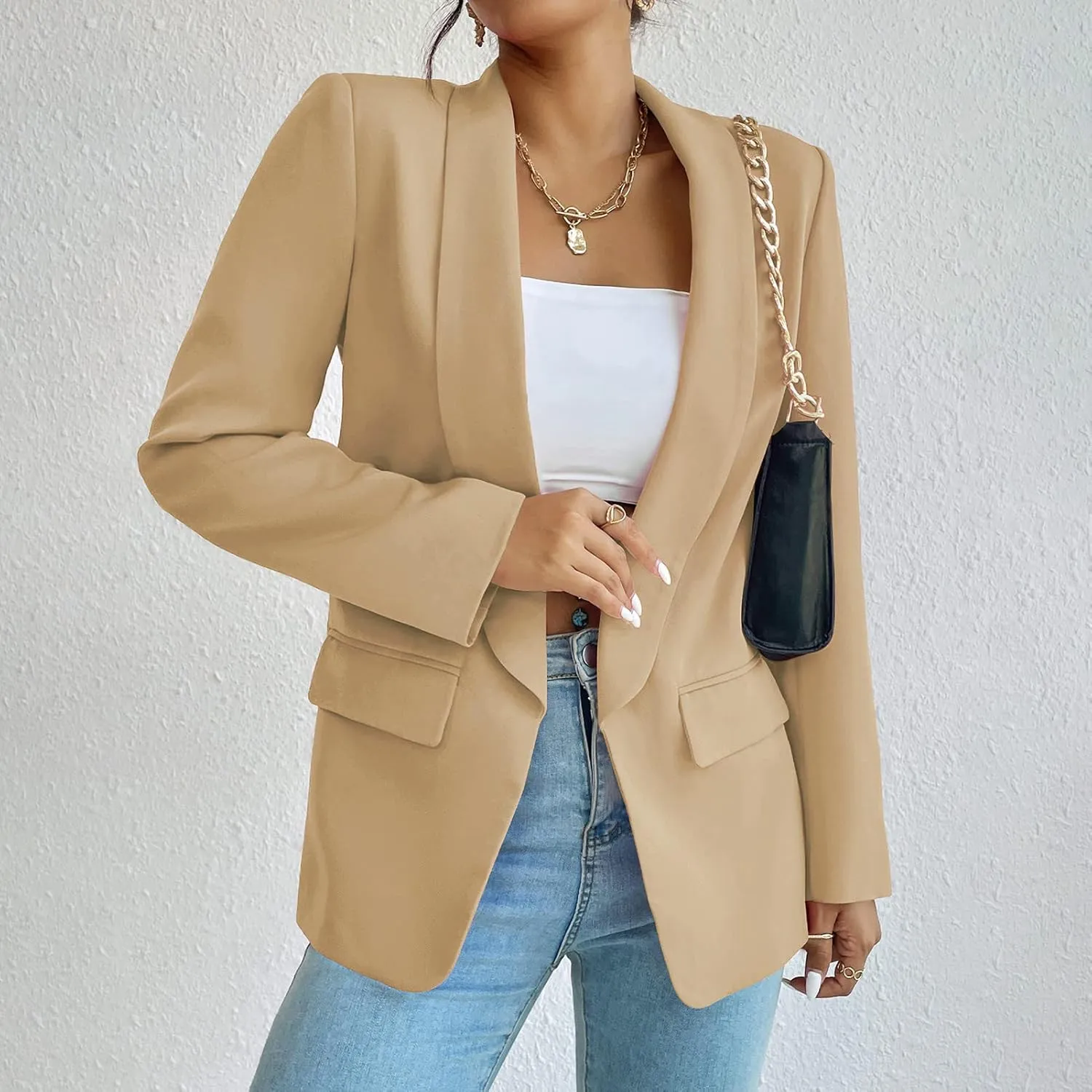 Womens Casual Blazer Long Sleeve Open Front Shawl Collar Slim Jacket Fashion Spring Fall Blazer Jacket Work Office