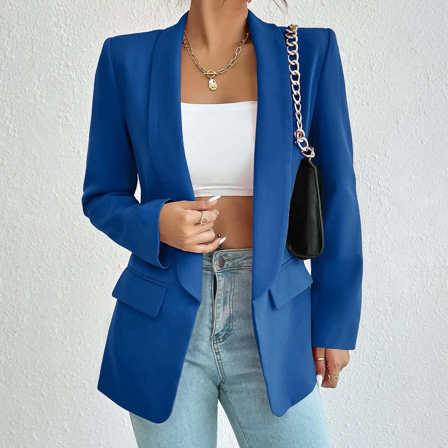 Womens Casual Blazer Long Sleeve Open Front Shawl Collar Slim Jacket Fashion Spring Fall Blazer Jacket Work Office
