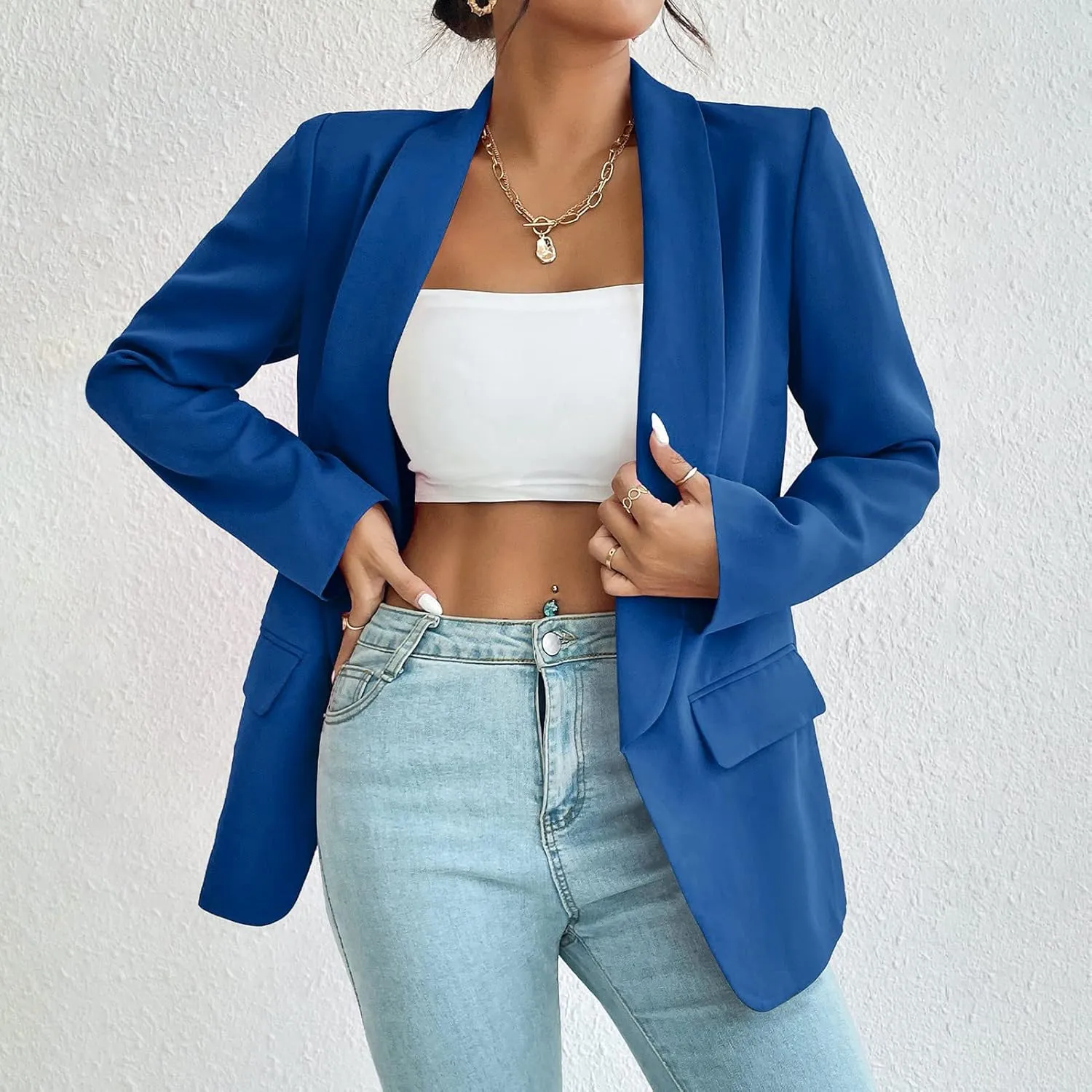 Womens Casual Blazer Long Sleeve Open Front Shawl Collar Slim Jacket Fashion Spring Fall Blazer Jacket Work Office