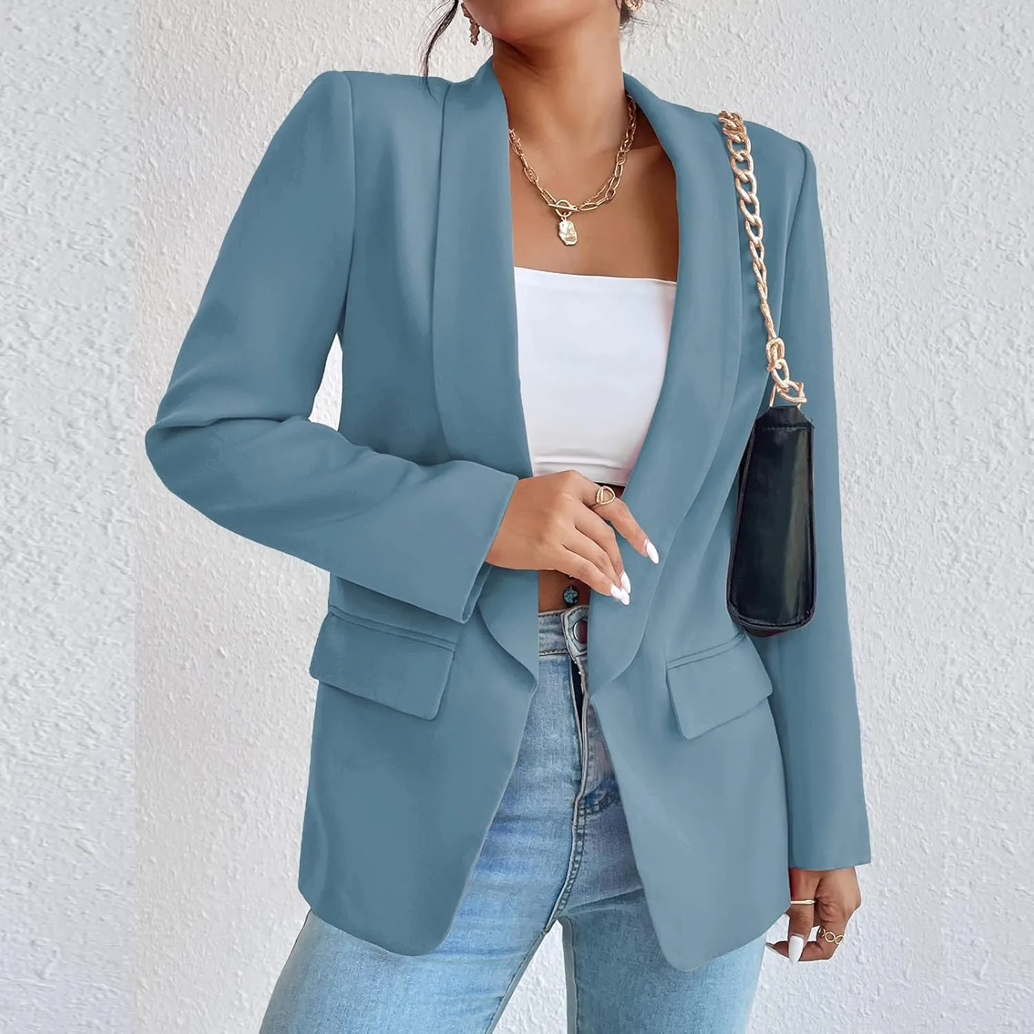 Womens Casual Blazer Long Sleeve Open Front Shawl Collar Slim Jacket Fashion Spring Fall Blazer Jacket Work Office