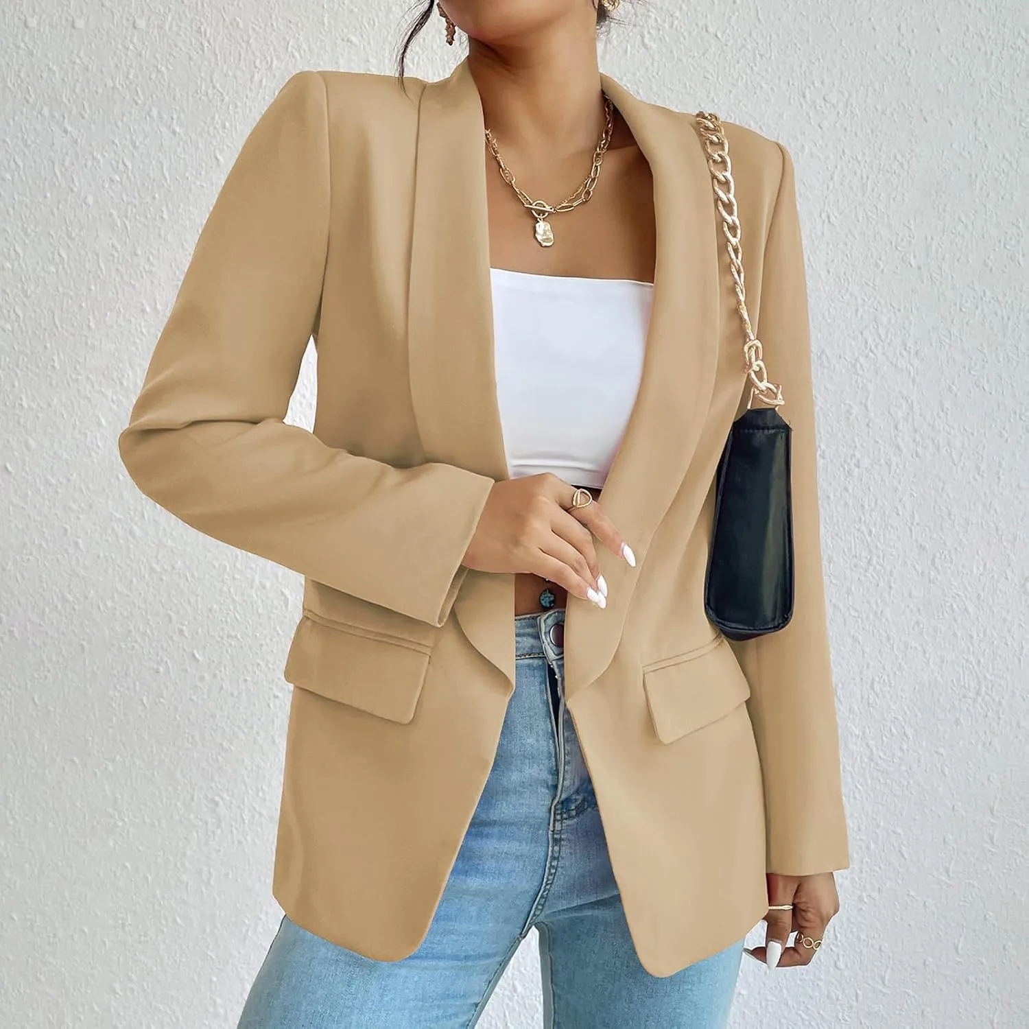 Womens Casual Blazer Long Sleeve Open Front Shawl Collar Slim Jacket Fashion Spring Fall Blazer Jacket Work Office