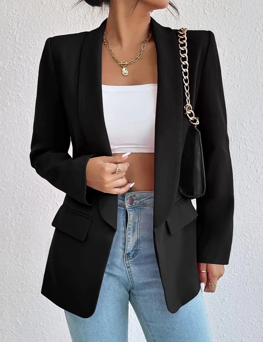 Womens Casual Blazer Long Sleeve Open Front Shawl Collar Slim Jacket Fashion Spring Fall Blazer Jacket Work Office