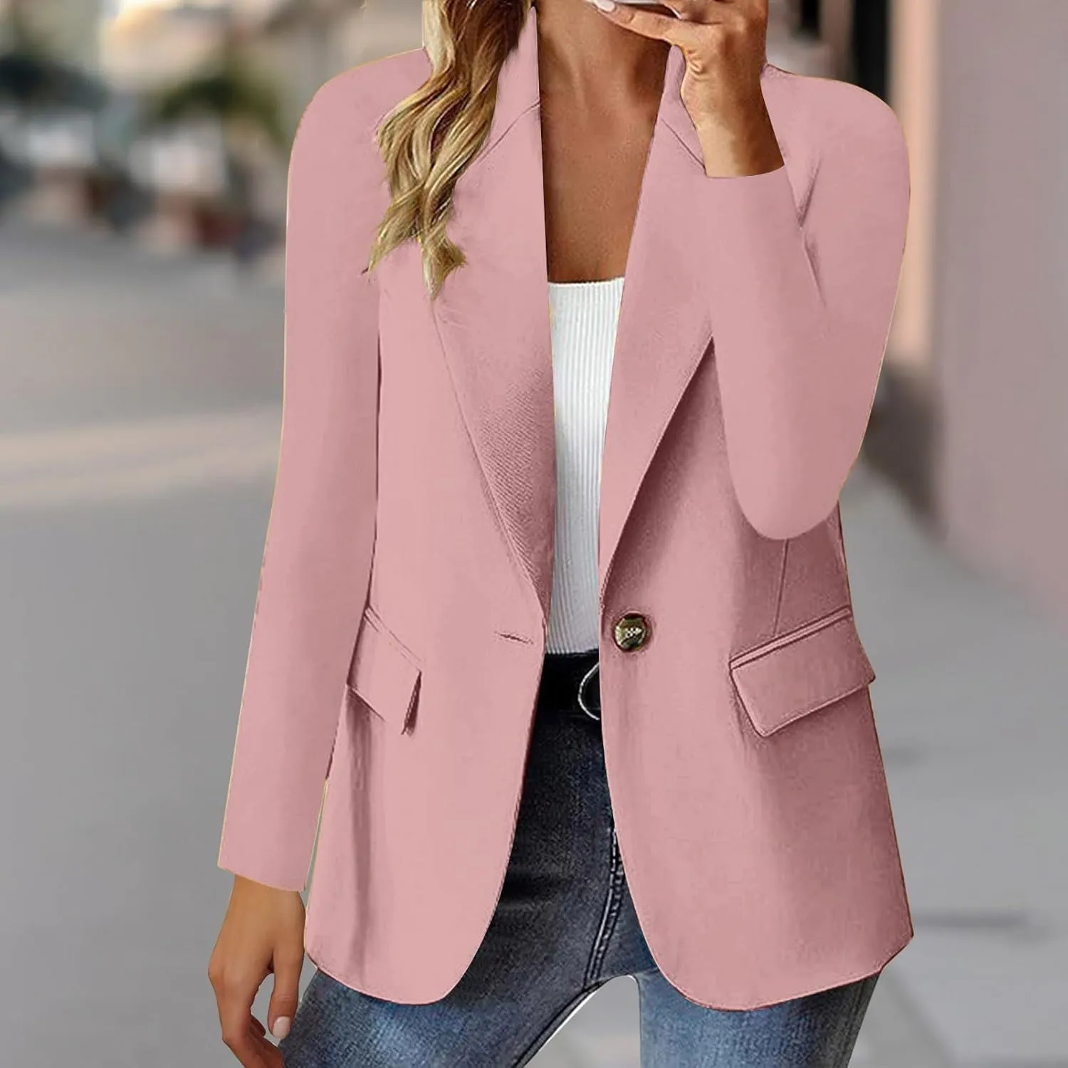 Womens Casual Blazers Stretch Lapel Collar Open Front Work Office Blazer Jacket Long Sleeve Slim Fit Suit Blazer