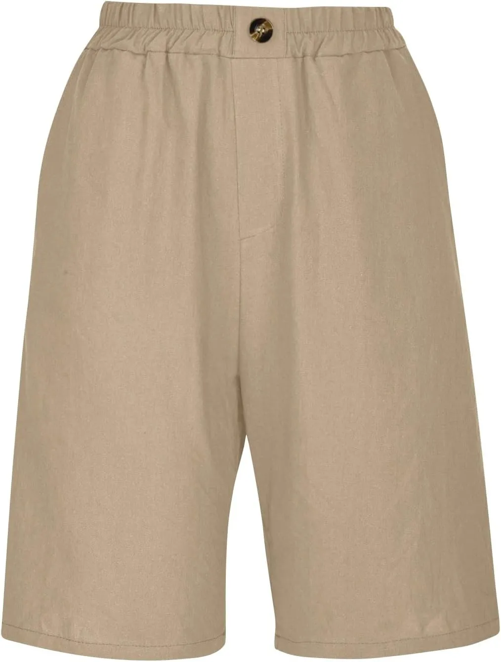 Women's Casual Cotton Linen Bermuda Shorts Elastic Waist Knee Length Shorts Summer Beach Shorts with Pockets