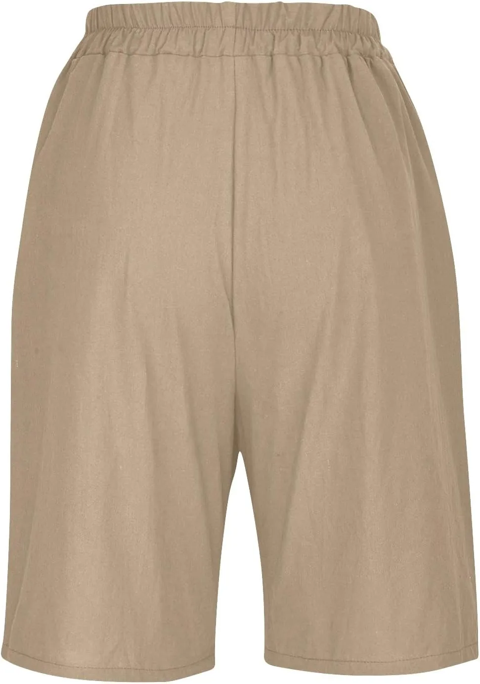 Women's Casual Cotton Linen Bermuda Shorts Elastic Waist Knee Length Shorts Summer Beach Shorts with Pockets
