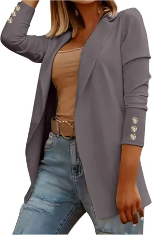 Womens Casual Long Sleeve Blazer Open Front Solid Color Work Office Blazer Jackets Lightweight Stretch Lapel Jackets