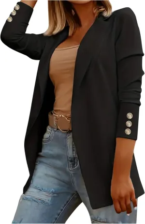 Womens Casual Long Sleeve Blazer Open Front Solid Color Work Office Blazer Jackets Lightweight Stretch Lapel Jackets