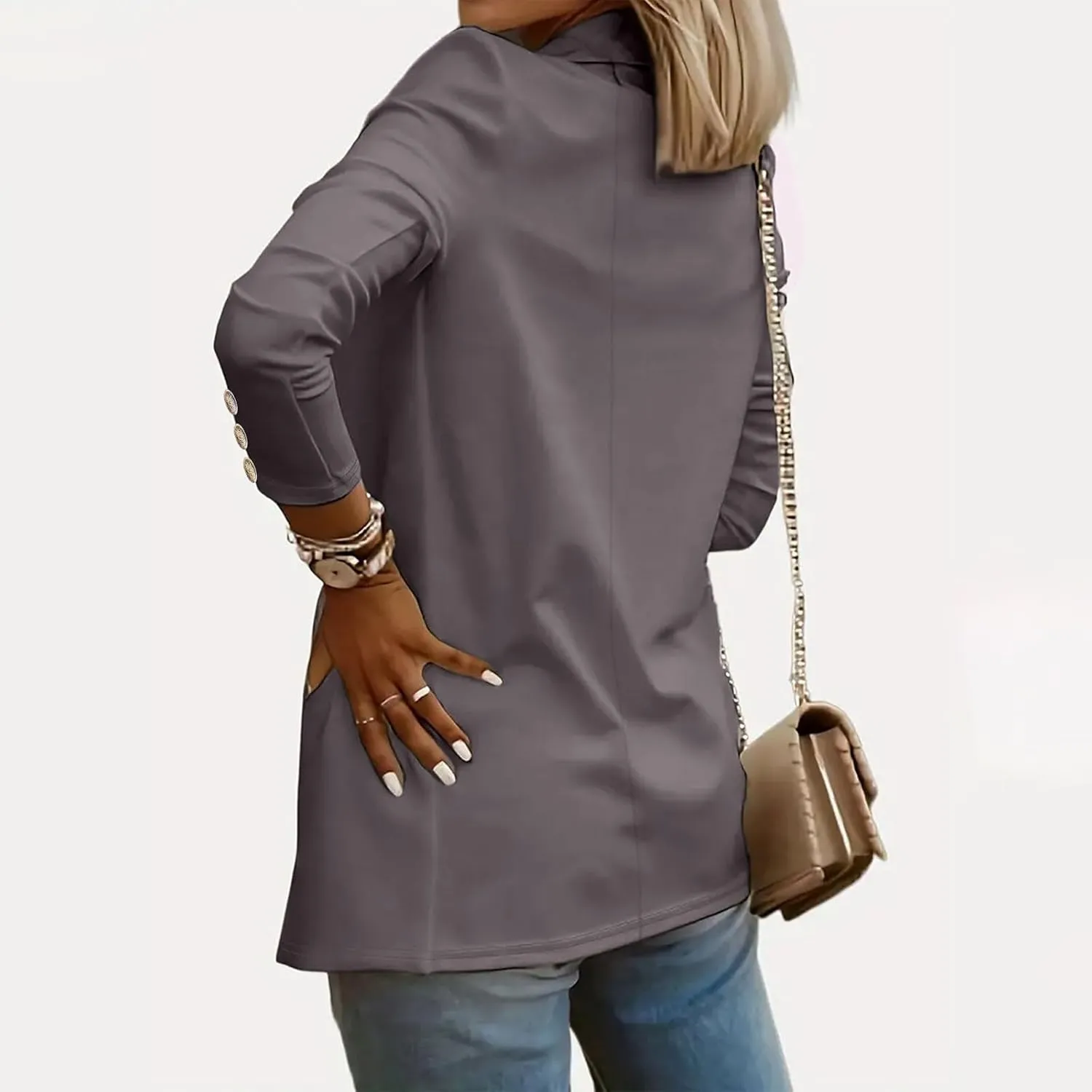 Womens Casual Long Sleeve Blazer Open Front Solid Color Work Office Blazer Jackets Lightweight Stretch Lapel Jackets
