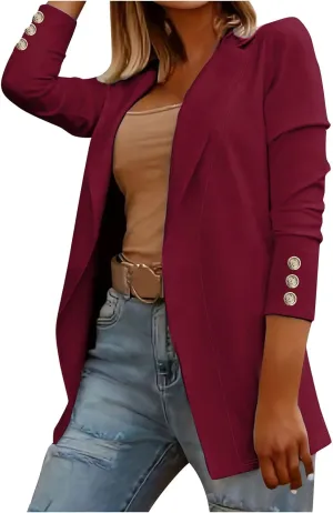 Womens Casual Long Sleeve Blazer Open Front Solid Color Work Office Blazer Jackets Lightweight Stretch Lapel Jackets