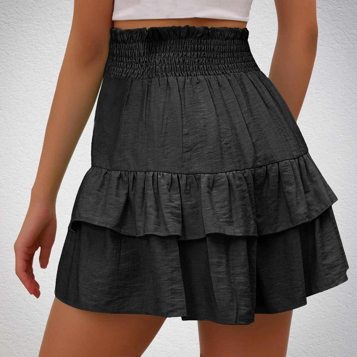 Womens Cotton Linen Bermuda Shorts High Waisted Boho Ruffle Tiered Shorts Loose Pleated Comfy Flowy Summer Pants