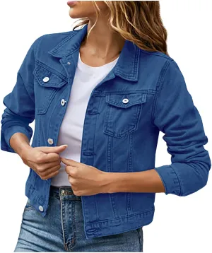 Womens Crop Top Jean Jacket Button Down Long Sleeve Stretch Button Down Denim Jacket Cropped Denim Jacket Trendy 2024