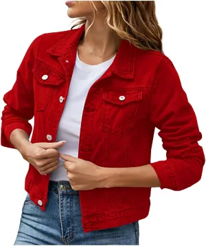 Womens Crop Top Jean Jacket Button Down Long Sleeve Stretch Button Down Denim Jacket Cropped Denim Jacket Trendy 2024