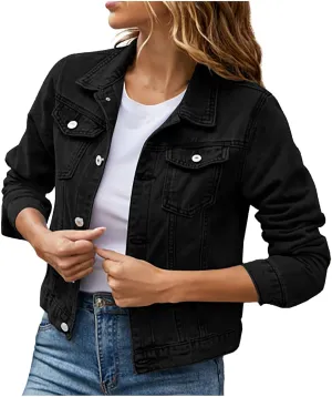 Womens Crop Top Jean Jacket Button Down Long Sleeve Stretch Button Down Denim Jacket Cropped Denim Jacket Trendy 2024