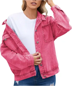 Womens Denim Jacket 2024 Button Up Distressed Jean Jackets Vintage Western Boyfriend Lightweight Coat with Pocket