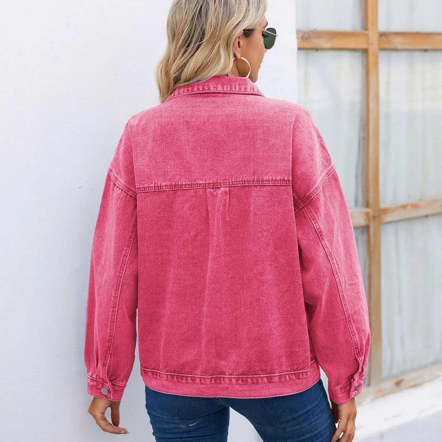 Womens Denim Jacket 2024 Button Up Distressed Jean Jackets Vintage Western Boyfriend Lightweight Coat with Pocket