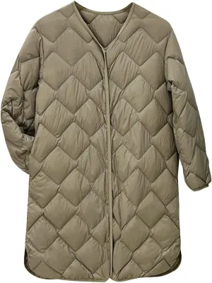 Womens Diamond Quilted Coats Lightweight Down Puffer Jackets Winter Warm Button Up Long Sleeve Thermal Coats