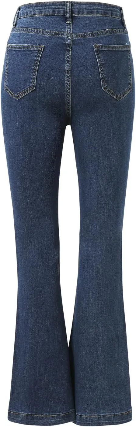 Women's High Waisted Stretch Skinny Flared Classic Bell Bottom Denim Jeans