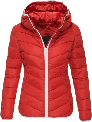 Women's Hooded Quilted Jacket Slim Fit Zipper Short Puffer Down Warm Ultra Lightweight Winter Padded Jacket with Pockets